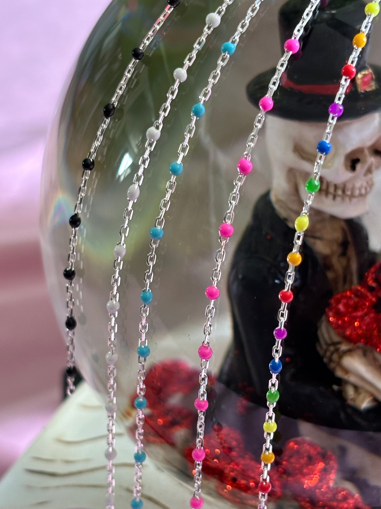 HOT PINK ENAMEL CHAIN DOT CABLE - PERMANENT JEWELRY